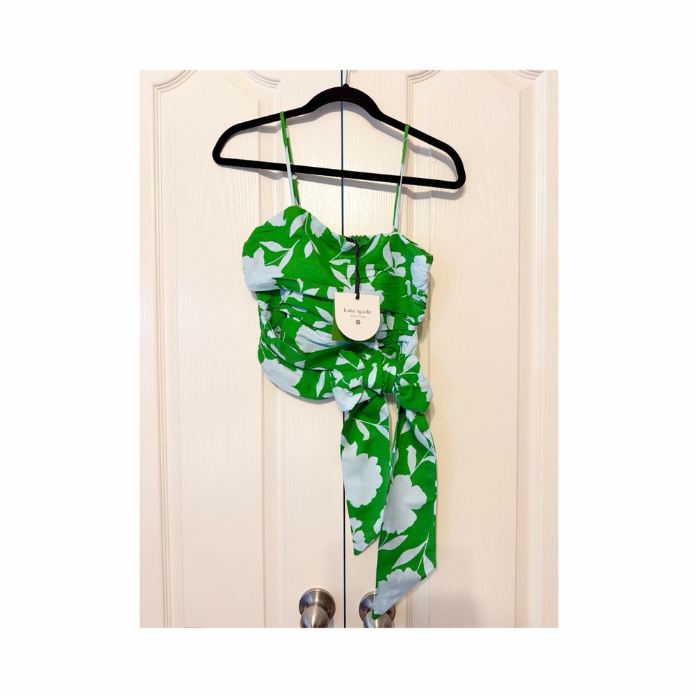 Kate Spade X Target Classic Rose Ruched Linen Tank Top NWT Size XXS Green White